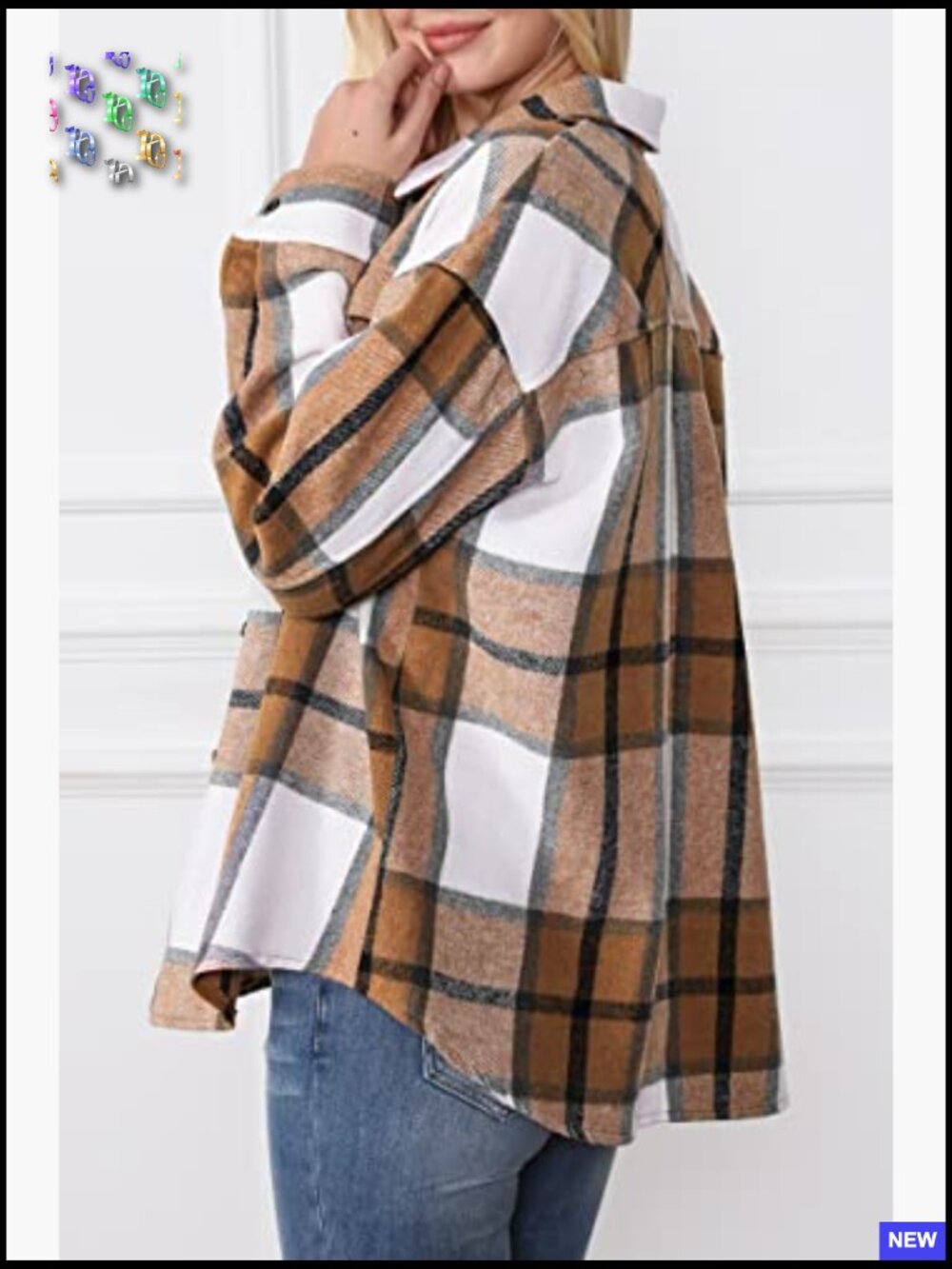 Womens Flannel Shacket Casual Plaid Button Down Long Sleeve Jacket Fall Winter - Picture 2 of 4